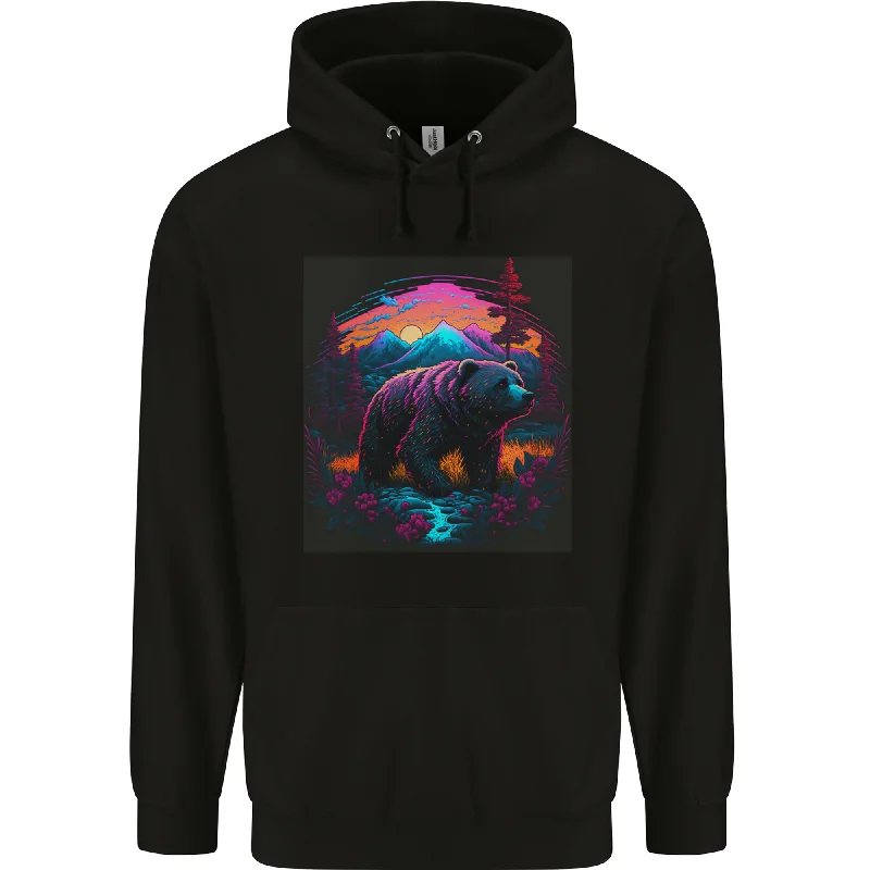 The Best Prices soft sports hoodieA Grizzly Bear in a Retro Wilderness Mens 80% Cotton Hoodie