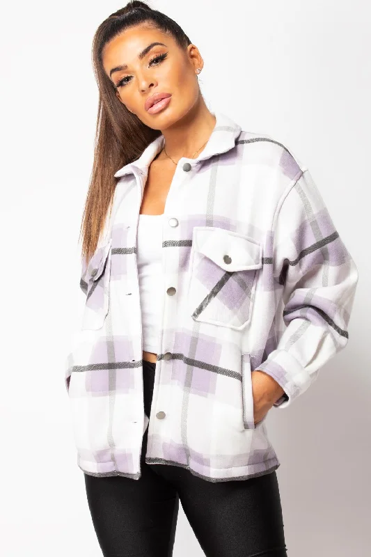 Special Discount breathable jacketPurple Check Shacket Oversized Shirt