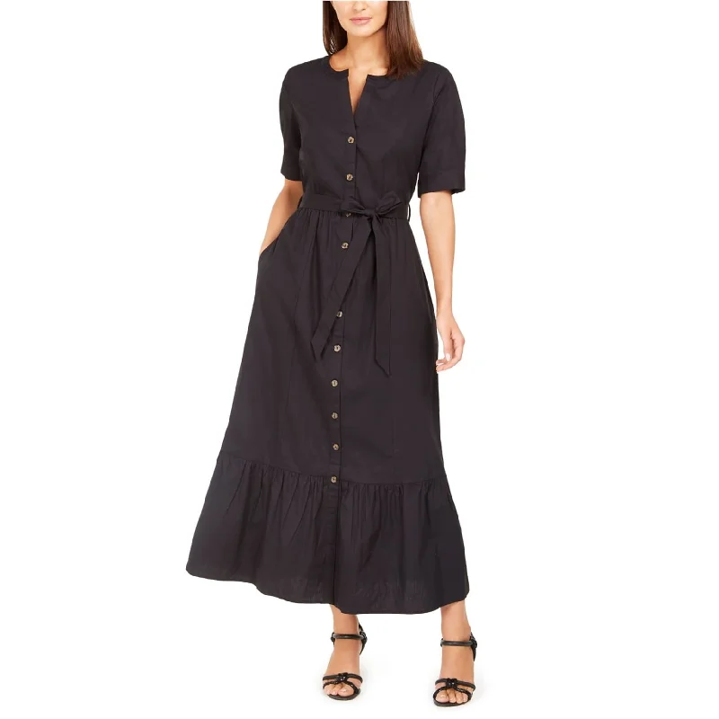 Price Reduction floral dressCalvin Klein Womens Belted Maxi Dress, Black, 2