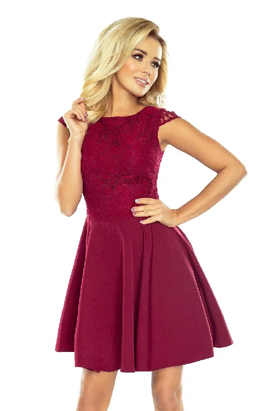 Limited Availability classic fit-and-flare dressNumoco Dress MARTA with lace - Burgundy color 157-3 Limited Availability classic fit-and-flare dressNumoco Dress MARTA with lace - Burgundy color 157-3