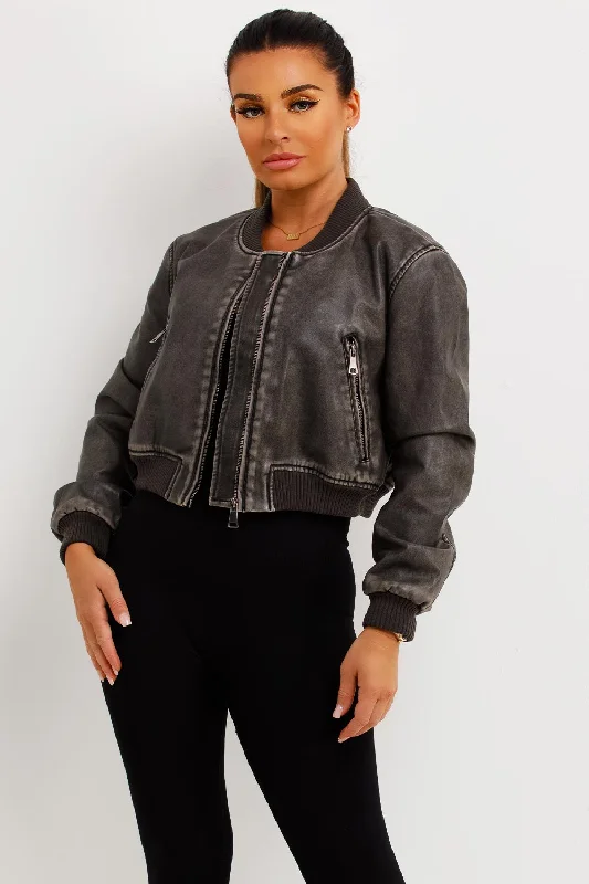 Bonus Savings lightweight coatFaux Leather Bomber Jacket Grey