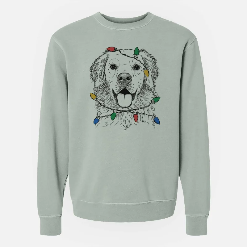 Extra Discounts contemporary fitness sweatshirtChristmas Lights Juniper the Golden Retriever - Unisex Pigment Dyed Crew Sweatshirt