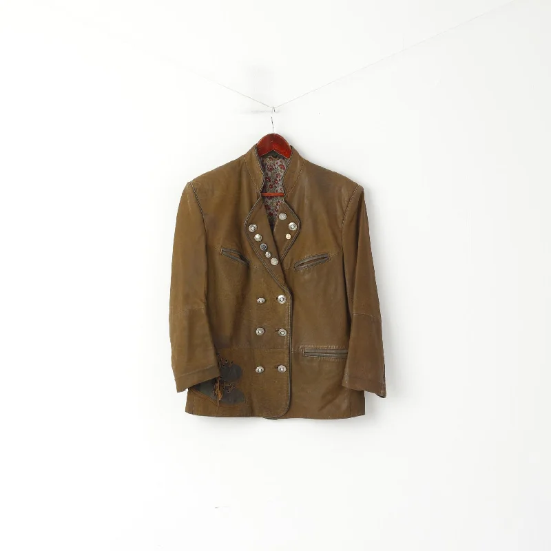 Unbeatable Prices fitted trench coatVintage Women 36 S Jacket Brown Leather Military Shoulder Pads Decorative Buttons Top