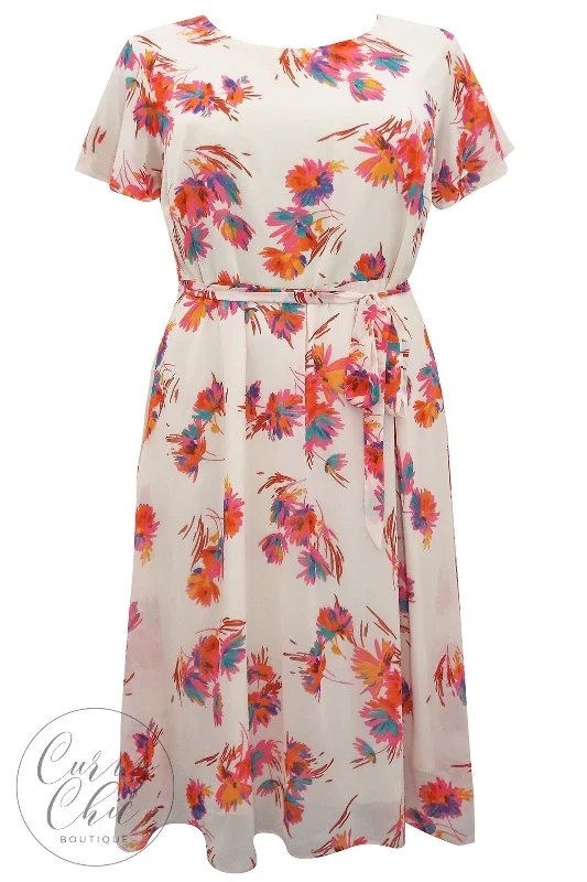 Take Advantage vintage dress3VANS Nude Floral Print Tie Waist Plus Size Midi Dress