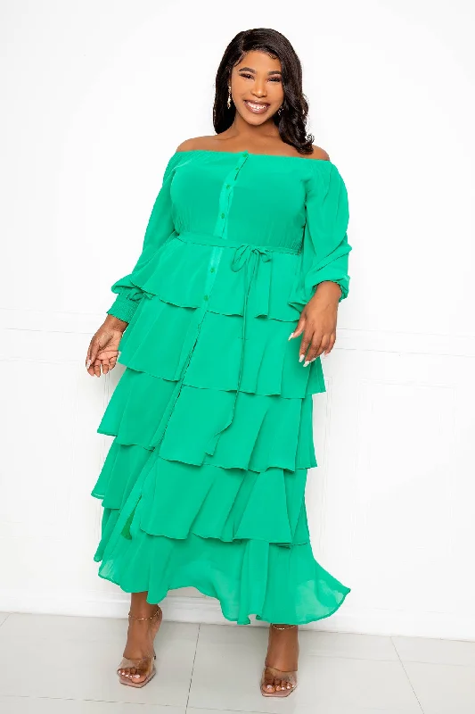 Closeout oversized dressOff Shoulder Tiered Shirt Dress