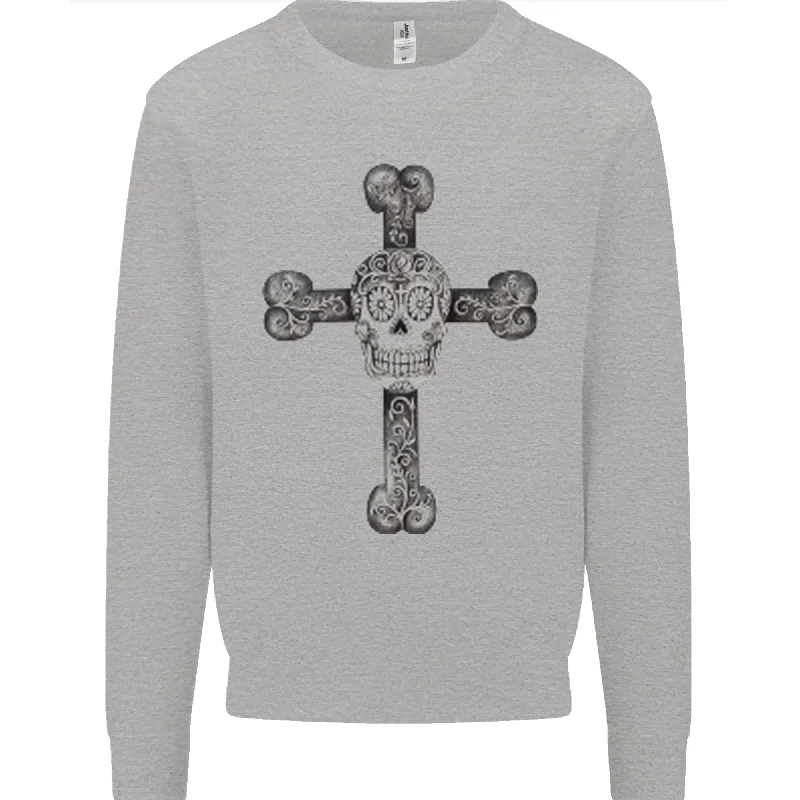 Doorbuster Deal Day of the Dead Sugar Skull Cross Mens Sweatshirt Jumper