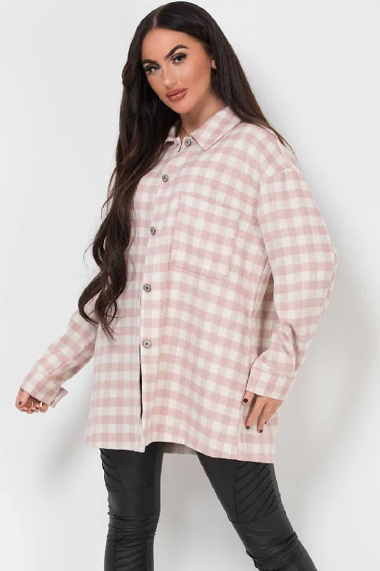 Deep Discounts utility coatPink Gingham Check Shacket Oversized