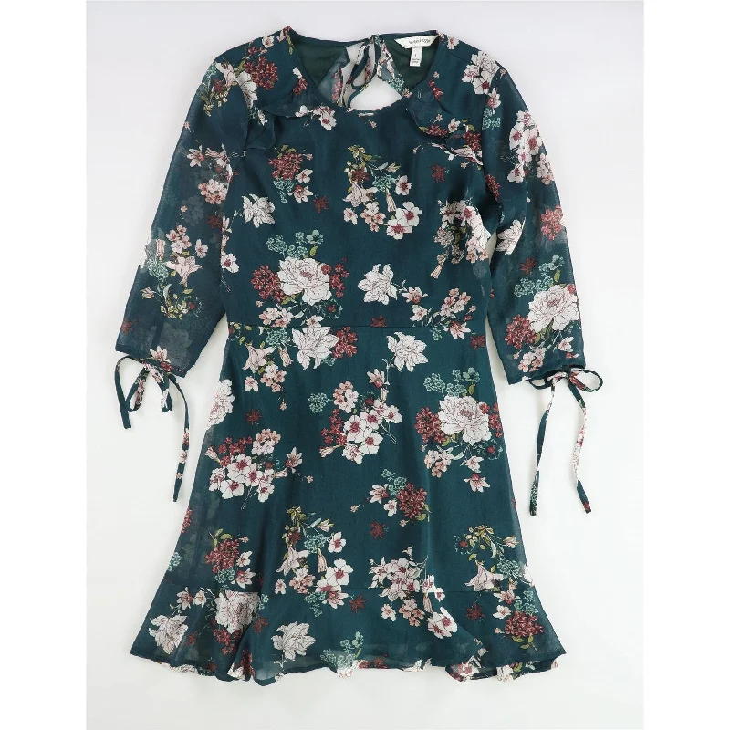 Daily Deals fitted bodycon dressSpeechless Womens Floral Back Cut-Out A-line Flounce Mini Dress, Green, Large