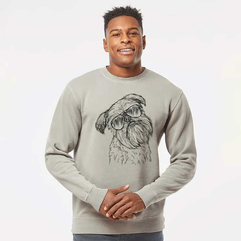 Super Deal Aviator Jasper Joe the Brussels Griffon - Unisex Pigment Dyed Crew Sweatshirt