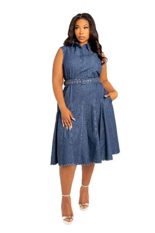 Stock Clearance lace-up dressSleeveless Denim Shirtdress with Contrasting Stitching Stock Clearance lace-up dressSleeveless Denim Shirtdress with Contrasting Stitching