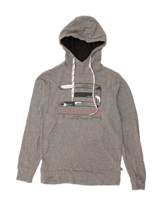 Bonus Savings JACK & JONES Mens Graphic Hoodie Jumper Medium Grey Cotton