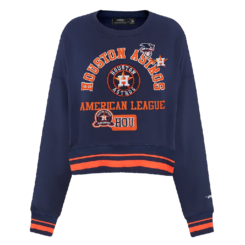 Discount Deals MLB HOUSTON ASTROS AREA CODE WOMEN'S RIB FLC CREWNECK (MIDNIGHT NAVY/ORANGE/MIDNIGHT NAVY)