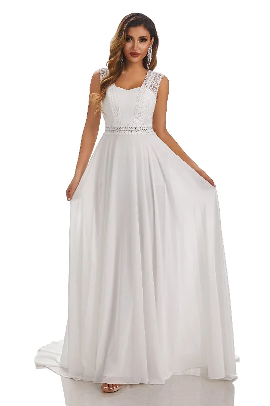 wrap dressElegant Sleeveless Lace Appliques Chiffon Beach Wedding Dresses