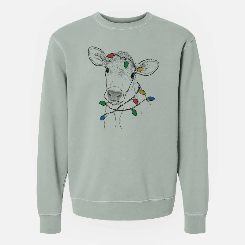 Lowest Prices soft gym hoodieChristmas Lights Malu the Cow - Unisex Pigment Dyed Crew Sweatshirt
