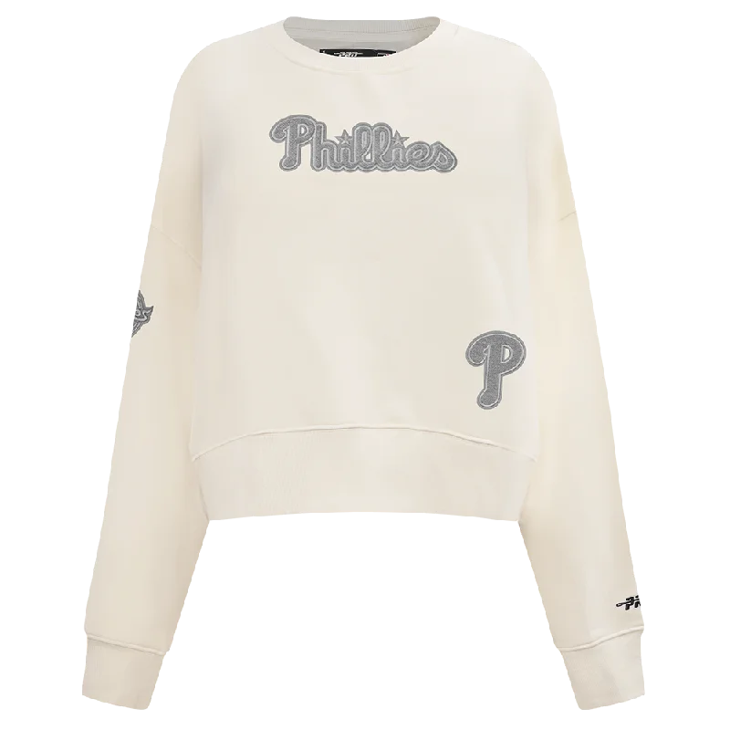 Special Price MLB PHILADELPHIA PHILLIES REVERSE FRENCH TERRY WOMEN'S FLC CREWNECK (EGGSHELL)