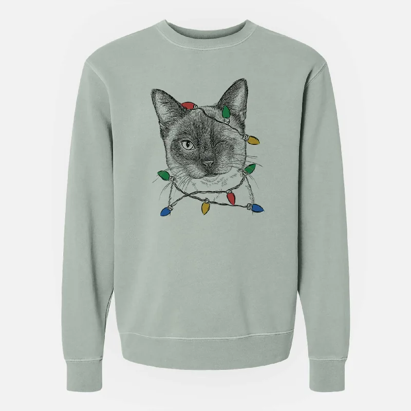 Deal Alert eco-friendly fitness hoodieChristmas Lights Hoggle the Siamese Cat - Unisex Pigment Dyed Crew Sweatshirt