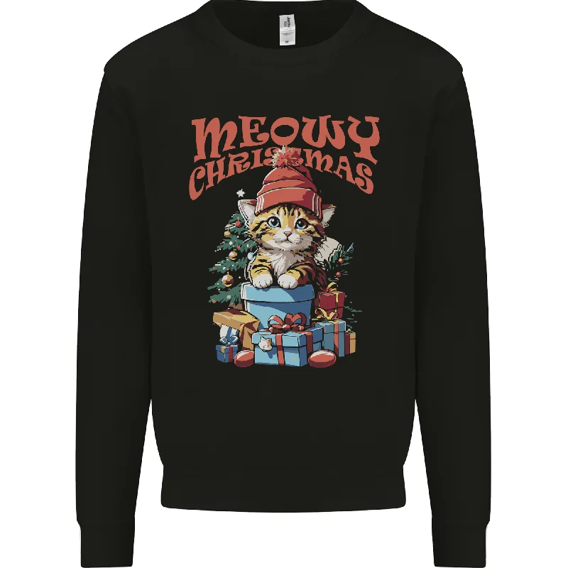 Deal Dash Christmas Cat Meowy Xmas Funny Mens Sweatshirt Jumper