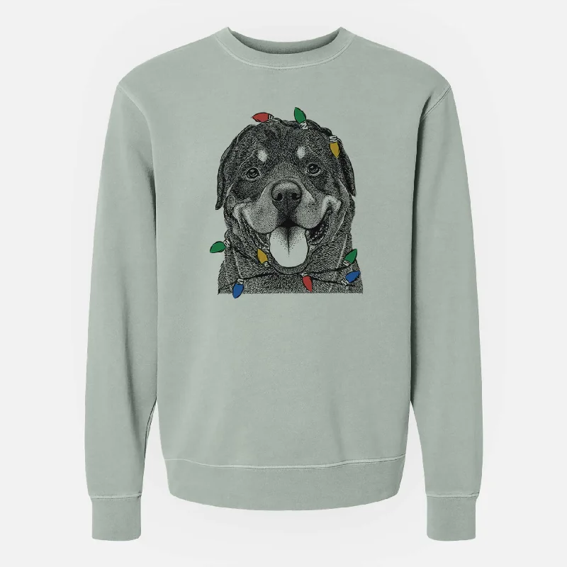Deal of the Day Christmas Lights Hagan the Rottweiler - Unisex Pigment Dyed Crew Sweatshirt