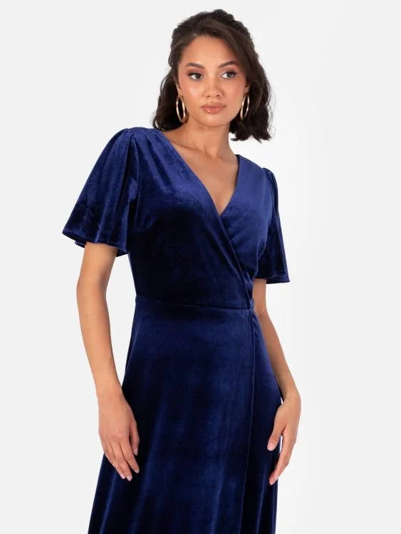 Discount Mania long sleeve dressMaya Velvet Navy Faux Wrap Maxi Dress