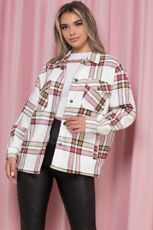 Deal Frenzy tailored coatOversized Shacket Shirt Stone Check