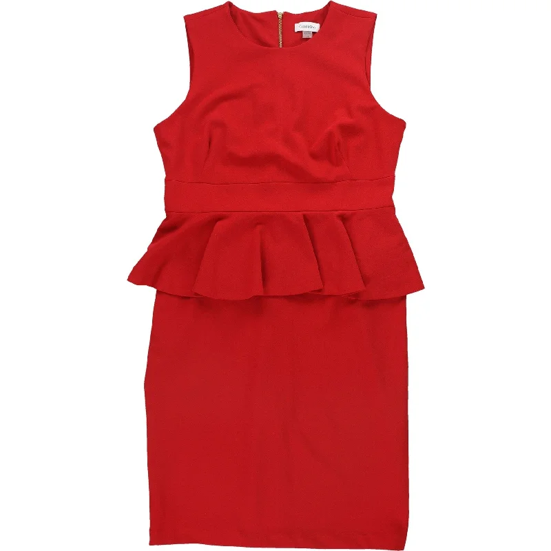 Markdowns casual dressCalvin Klein Womens Solid Peplum Sheath Dress, Red, 12