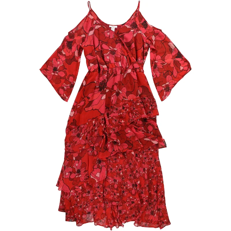 Can't Miss minimalistic dressbar III Womens Floral Print Cold Shoulder Tiered Dress, Red, X-Large Can't Miss minimalistic dressbar III Womens Floral Print Cold Shoulder Tiered Dress, Red, X-Large