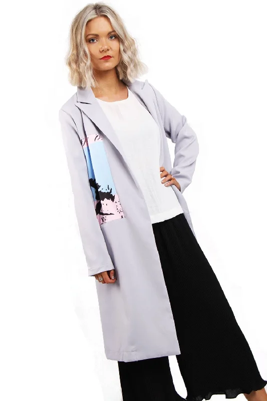 Crazy Deals casual trench coatPatchwork Print Longline Duster Jacket Blazer Coat