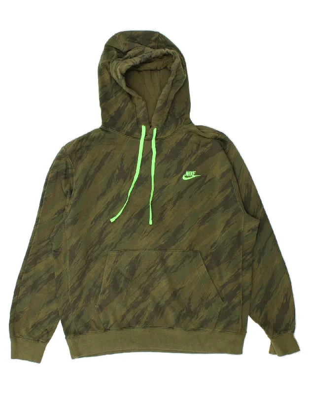 NIKE Mens Hoodie Jumper Medium Green Camouflage Cotton