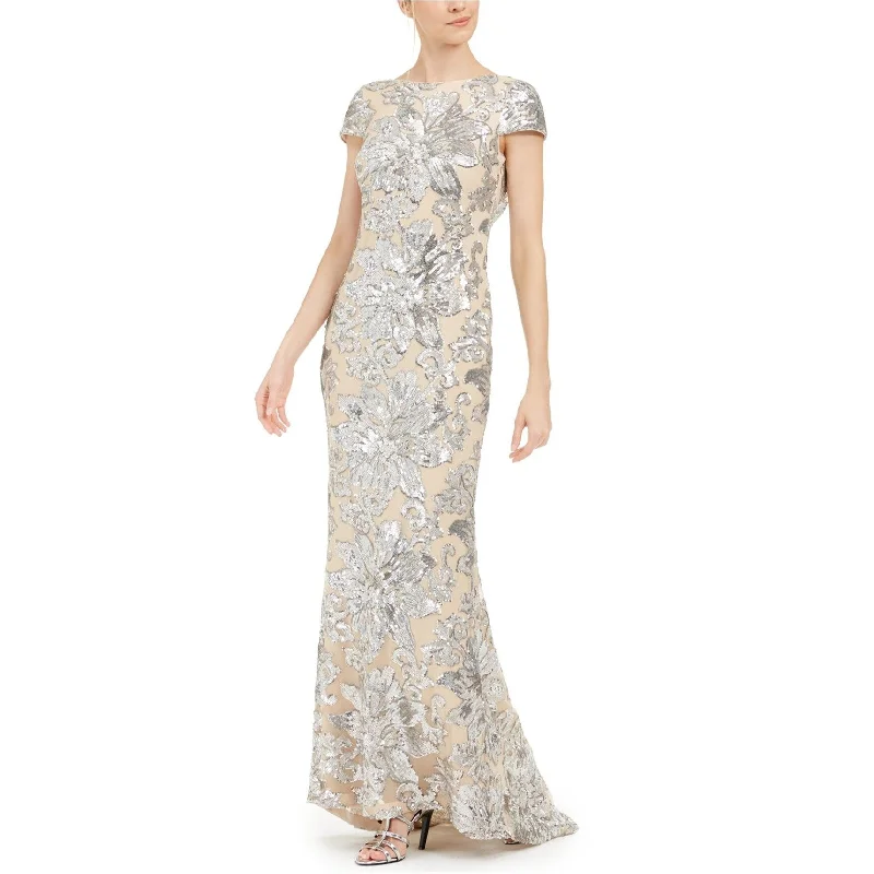 Year-End Sale fitted cocktail dressCalvin Klein Womens Sequin Gown Dress, Beige, 6