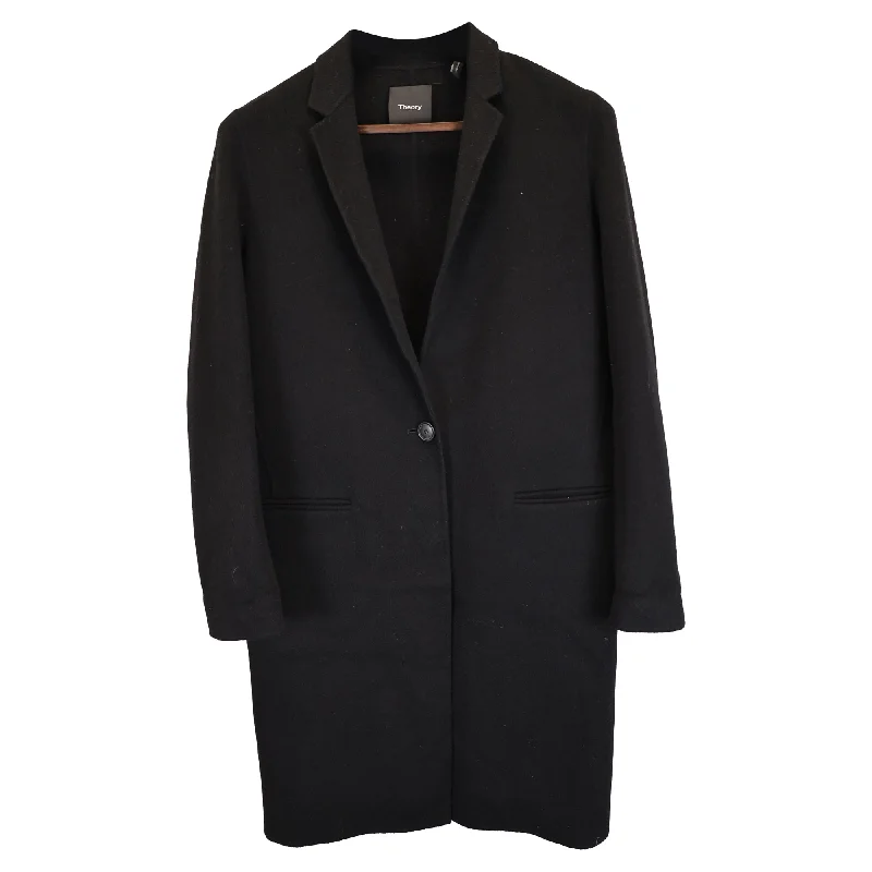 Theory Long Coat in Black Wool