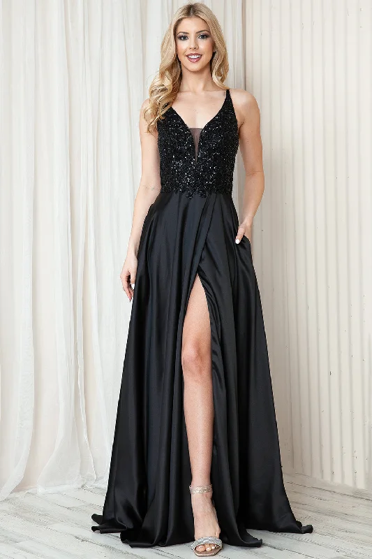 Great Deals modern dressFront Slit Embroidered Bodice Straps Satin Skirt Long Prom Dress AC6120 Great Deals modern dressFront Slit Embroidered Bodice Straps Satin Skirt Long Prom Dress AC6120