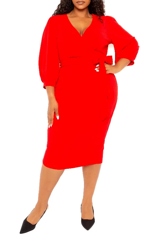 Can't Be Beat puff sleeve dressWrap Midi Dress