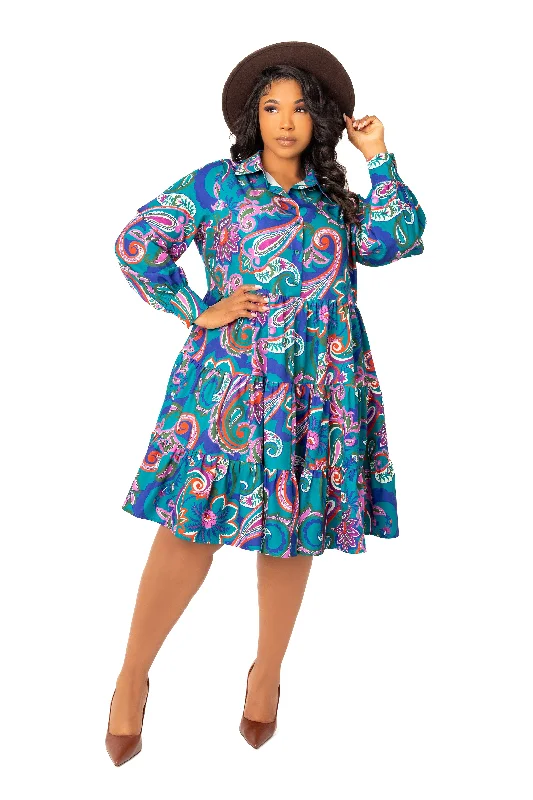 Closeout Sale t-shirt dressFloral Long Sleeve Tiered Shirt Dress