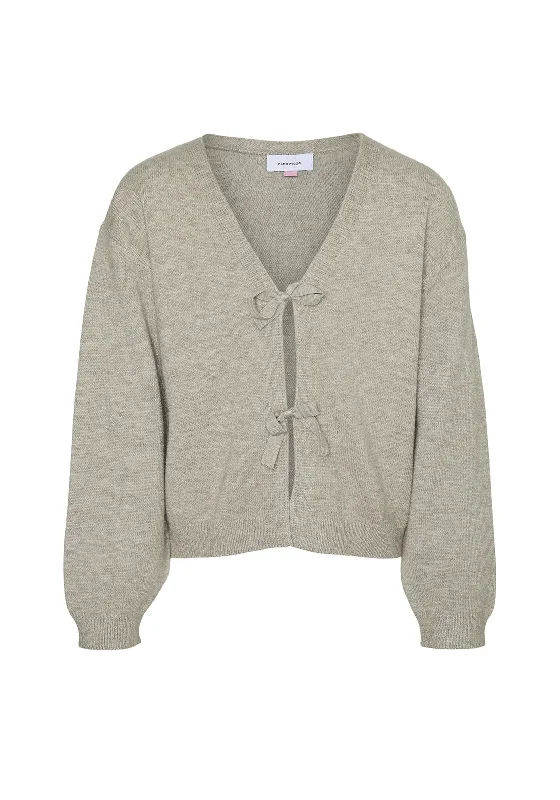 Midnight Madness Vero Moda Girl Holly Bow Long Sleeve Cardigan, Moon Rock