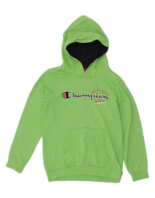 CHAMPION Boys Graphic Hoodie Jumper 9-10 Years Medium Green