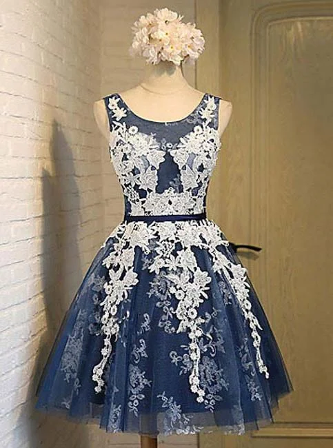 relaxed fit dressNavy Blue Short Prom Dress, Appliques Graduation Homecoming Dresses OM444