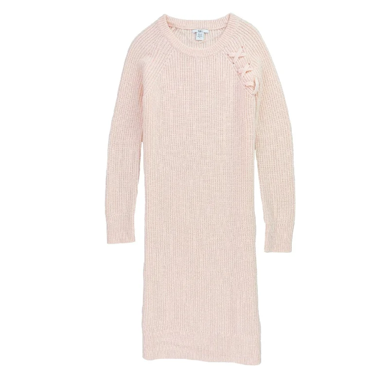 spaghetti strap dressbar III Womens Lace Up Sweater Dress, Pink, Small