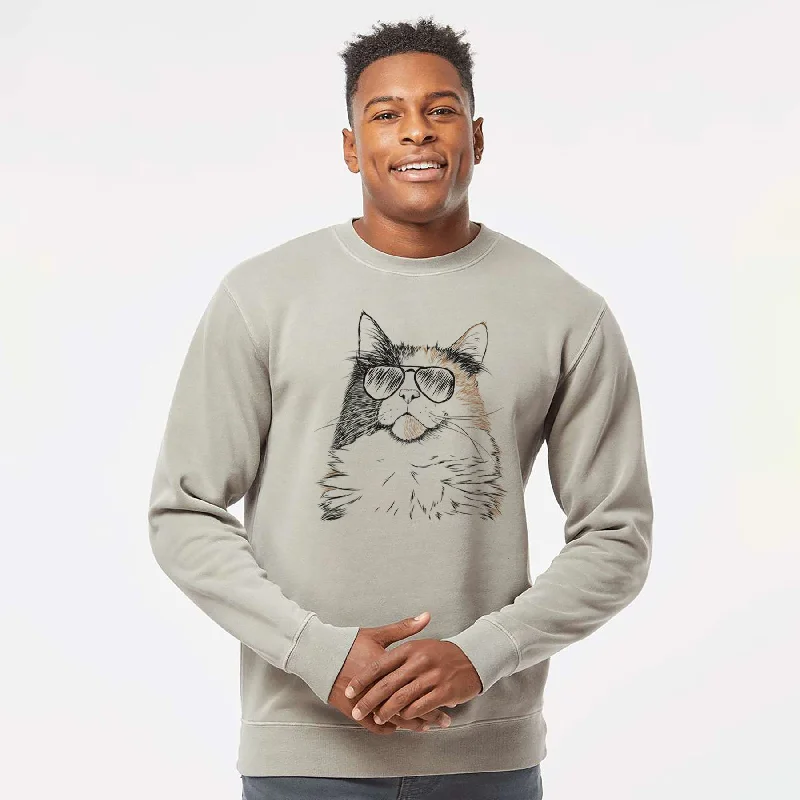 Best Bargains Aviator Greta the Calico Cat - Unisex Pigment Dyed Crew Sweatshirt