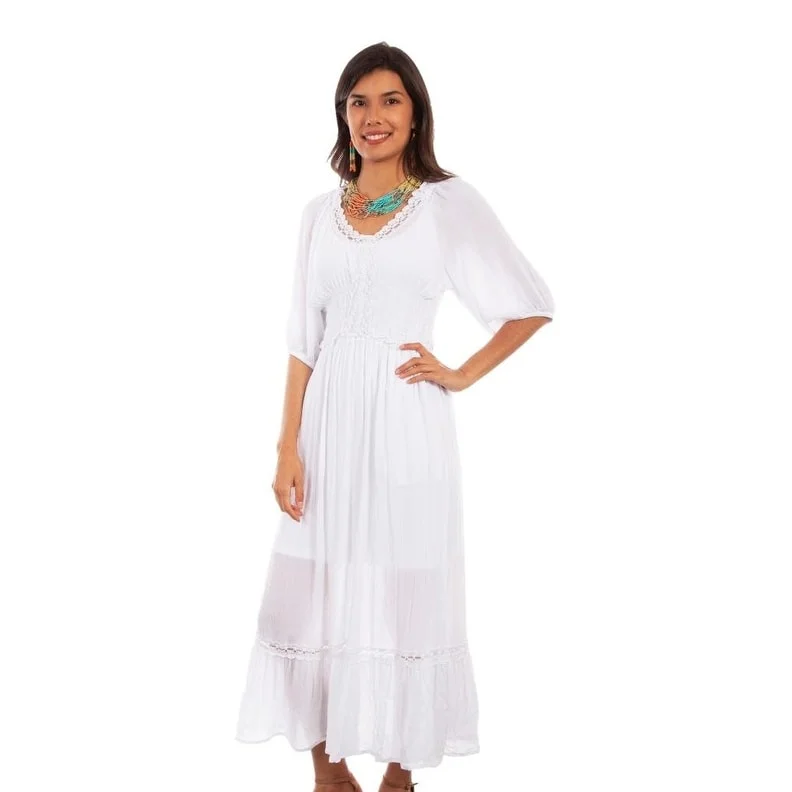 comfy dressScully Western Dress Womens 3/4 Sleeve Lace Maxi White F0_PSL-253