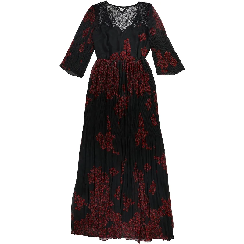 Bargain Prices knit dressGUESS Womens Rose Print Lace Maxi Pleated Dress, Red, X-Small