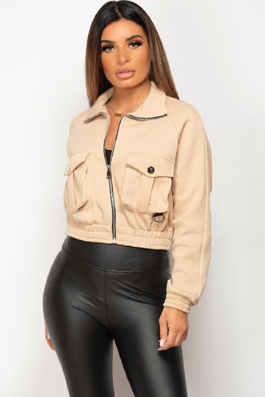 Best Bargains cozy wool-blend coatStone Pocket Front Crop Jacket