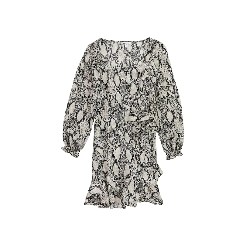 Blowout Deals casual dressbar III Womens Snake Print Flounce Dress, Beige, Small