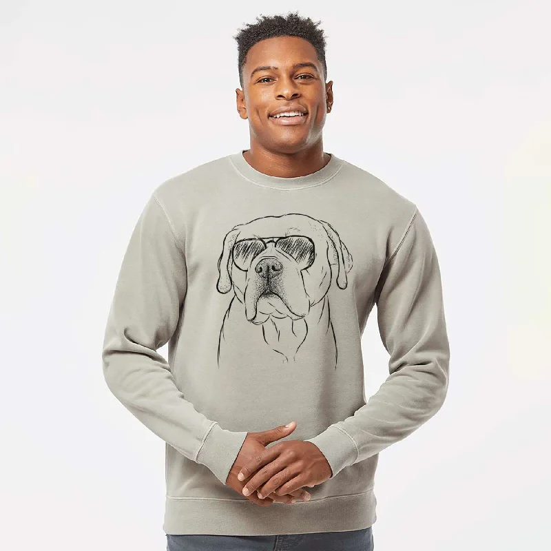 Don't Wait Aviator Nora the American Bulldog Mix - Unisex Pigment Dyed Crew Sweatshirt