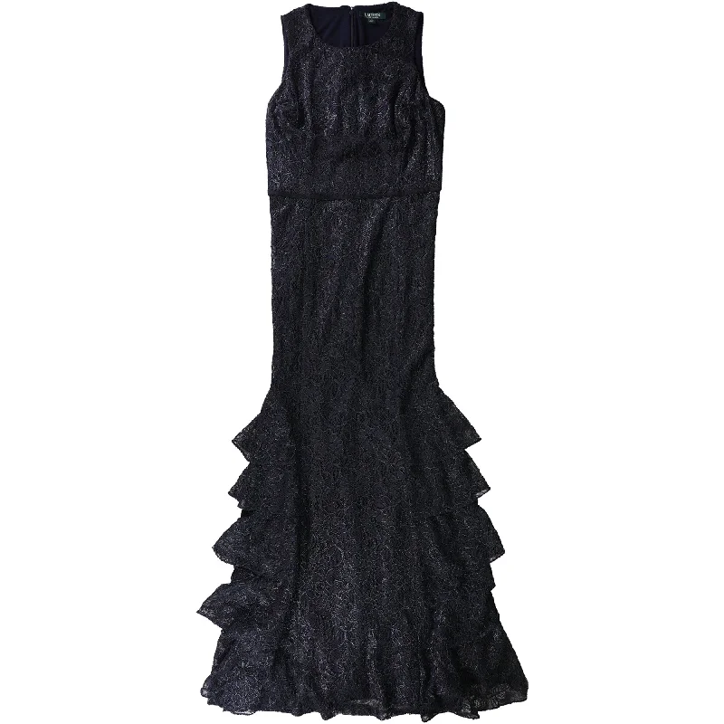 Can't Be Beat satin dressRalph Lauren Womens Ruffled Lace Gown Dress, Blue, 10