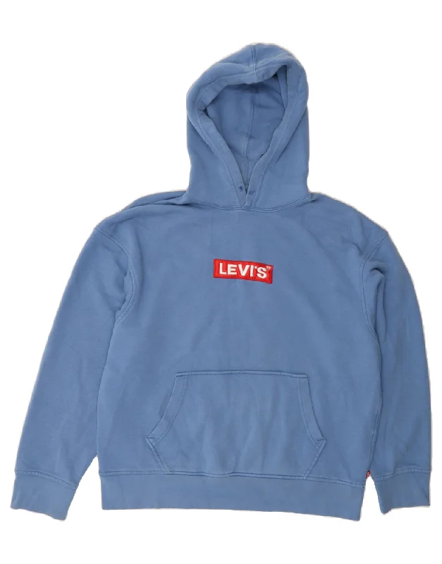 Don't Miss LEVI'S Mens Relaxed Graphic Hoodie Jumper Large Blue Cotton