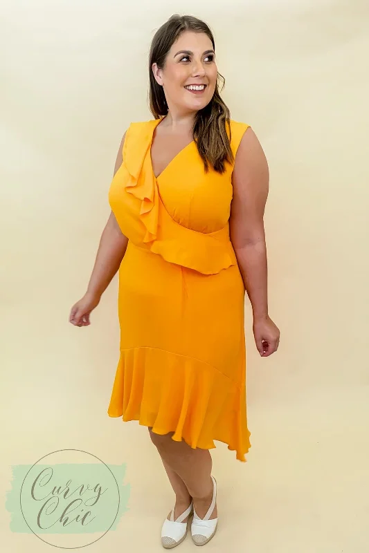 Daily Specials t-shirt dressEllos Orange Dipped Hem Sleeveless Wrap Plus Size Dress