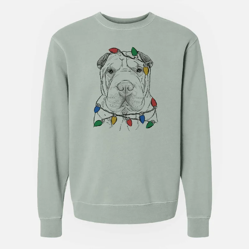 Steals and Deals Christmas Lights Moomers the Shar Pei - Unisex Pigment Dyed Crew Sweatshirt