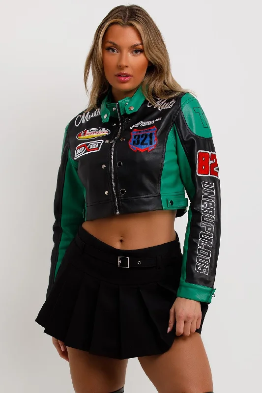 Online Only tailored coatFaux Leather Racer Jacket Green