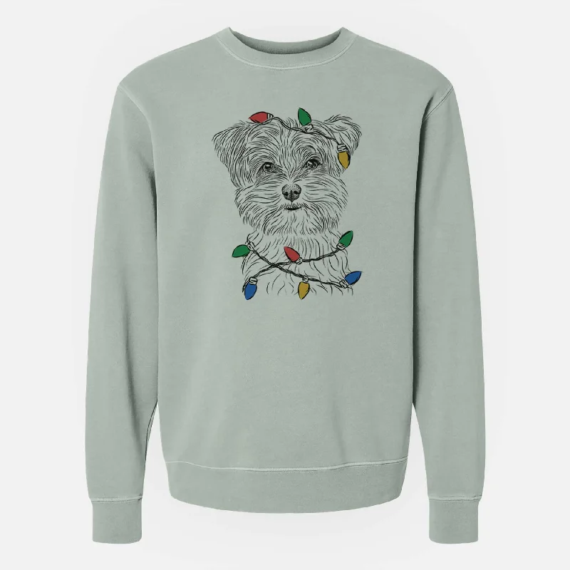 Price Slash Christmas Lights Kiwi the Morkie - Unisex Pigment Dyed Crew Sweatshirt