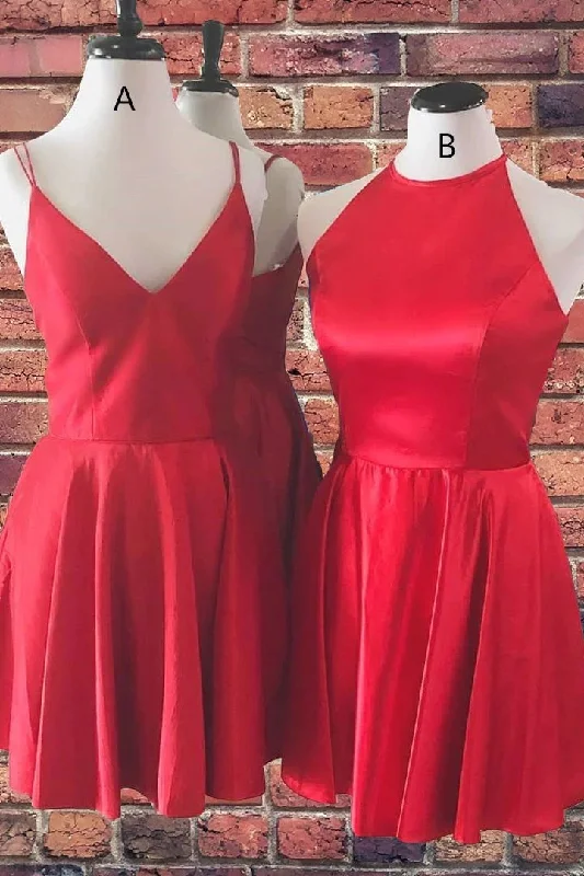 fitted cocktail dressA-Line Red Short Satin Homecoming Dress